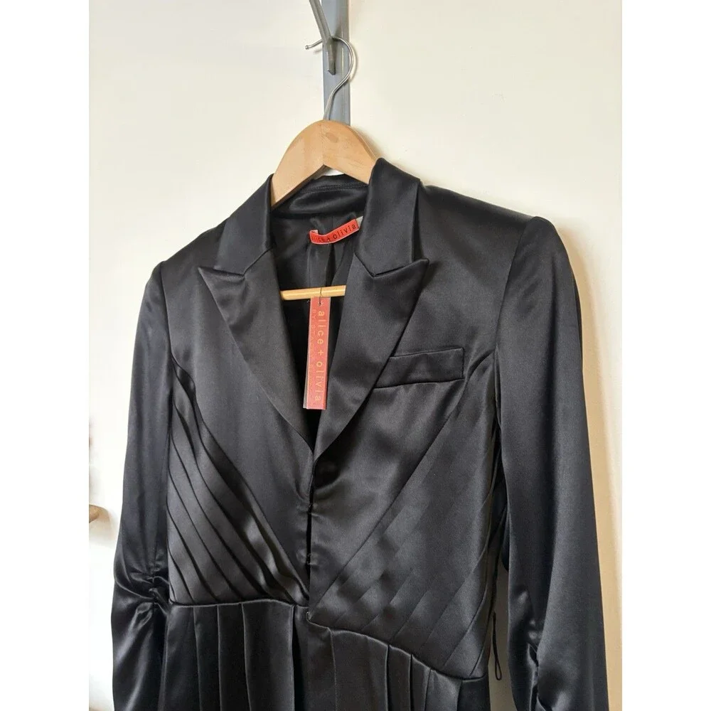 NWT Alice + Olivia Black Silk Blazer Jacket Size Small